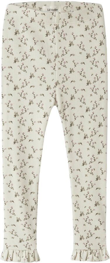 LIL' ATELIER MINI slim fit gebloemde legging ecru