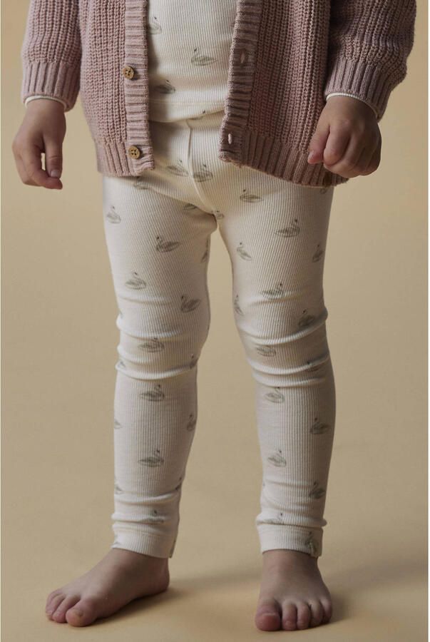 LIL' ATELIER MINI slim fit legging met ruches en print ecru Meisjes Stretchkatoen