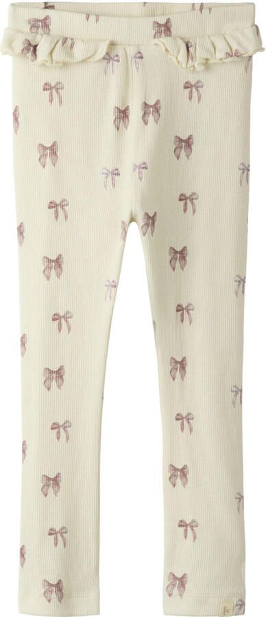 LIL' ATELIER MINI slim regular waist legging met textuur ecru paars