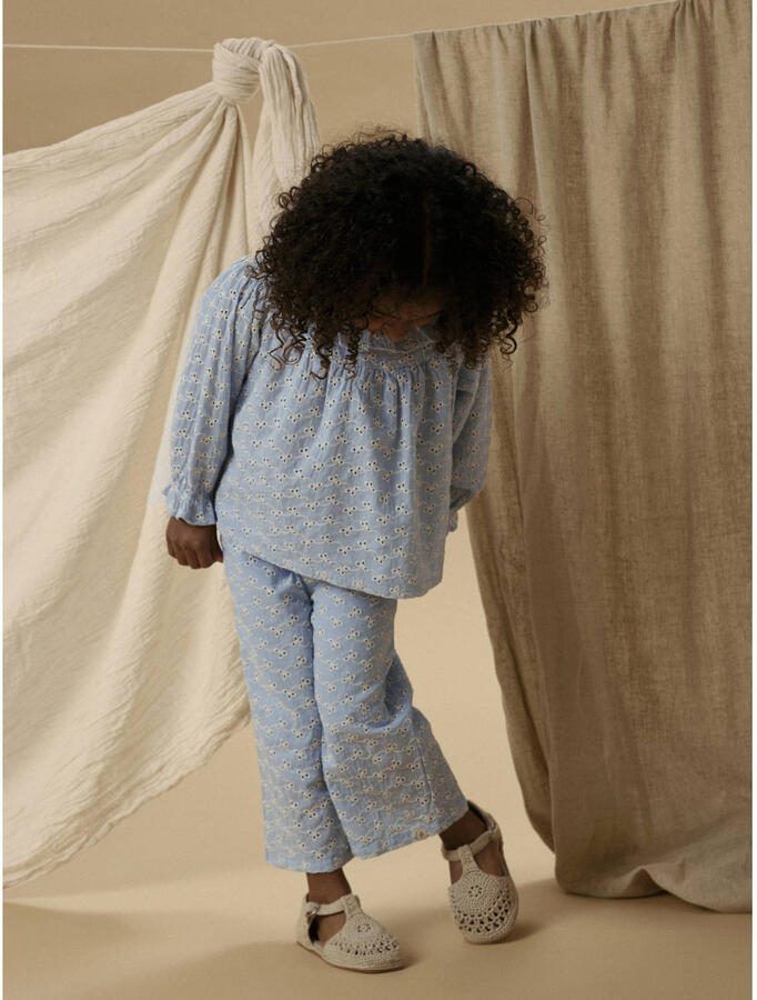 LIL' ATELIER MINI straight regular waist casual broek blauw broderie - Foto 3