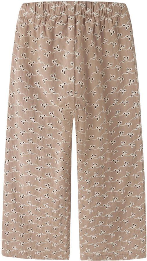LIL' ATELIER MINI straight regular waist casual broek lichtbruin broderie