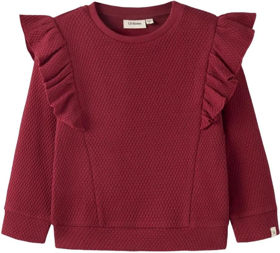 LIL' ATELIER MINI sweater met ruches rood Effen