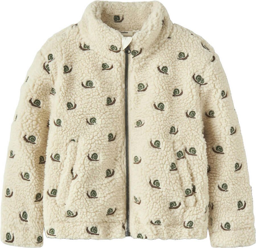 LIL' ATELIER MINI teddy jas met borduursels en print ecru