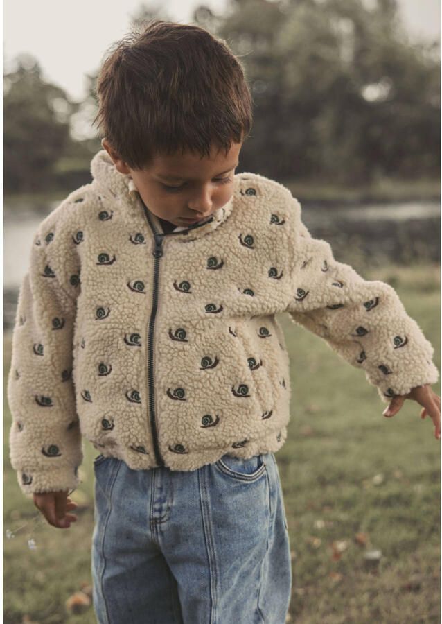 LIL' ATELIER MINI teddy jas met borduursels en print ecru - Foto 3
