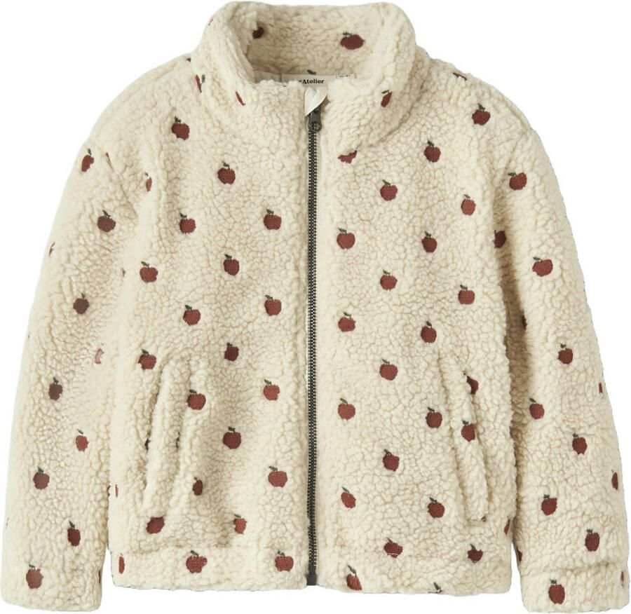 LIL' ATELIER MINI teddy jas met borduursels en print ecru