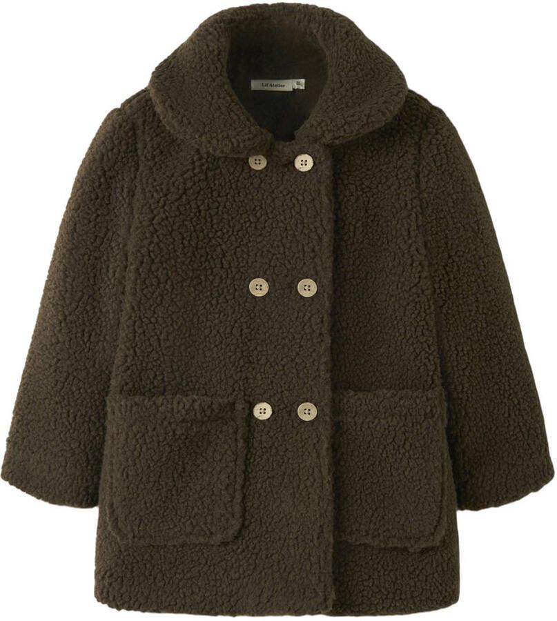 LIL' ATELIER MINI teddy winterjas donkerbruin