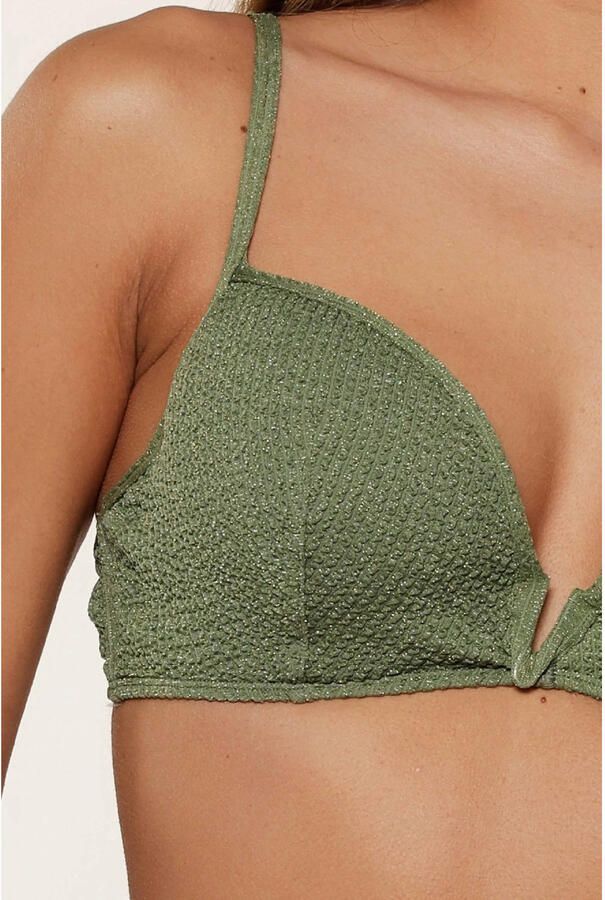 LingaDore voorgevormde beugel bikinitop met ribstructuur en lurex olijfgroen