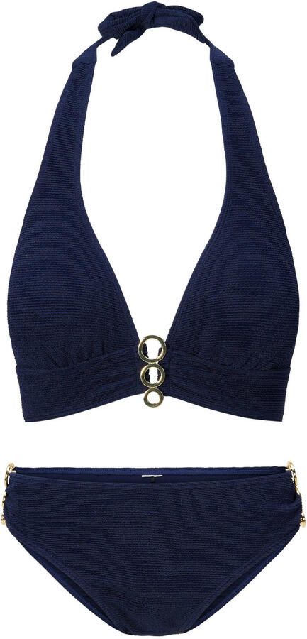 LingaDore voorgevormde halter bikini set met textuur donkerblauw