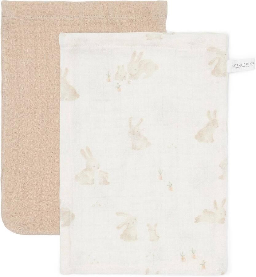 Little Dutch hydrofiel washandje set van 2 Baby Bunny Beige Hydrofiele washandjes