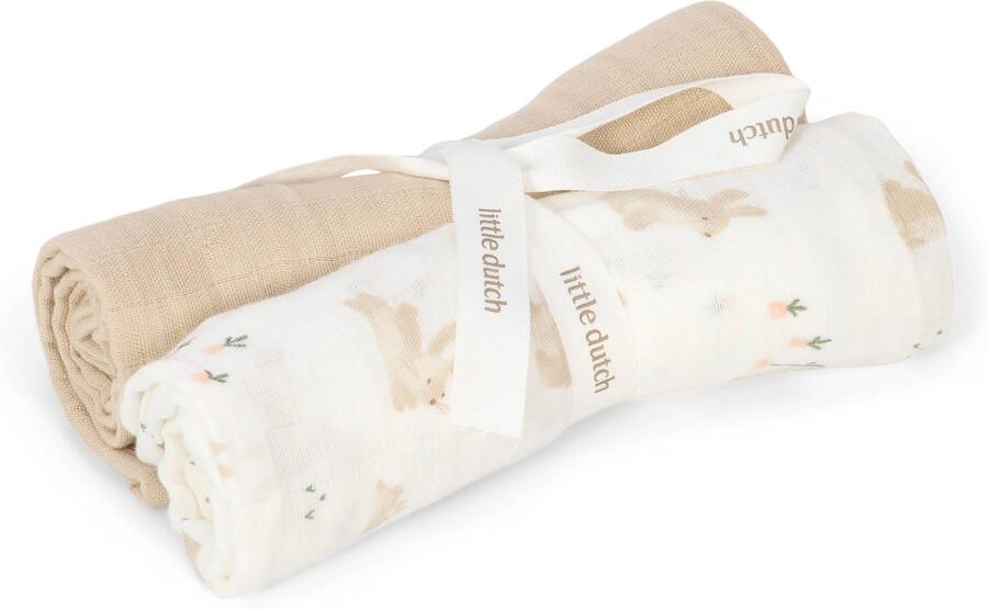 Little Dutch hydrofiele swaddle doek Baby Bunny wit beige (set van 2)