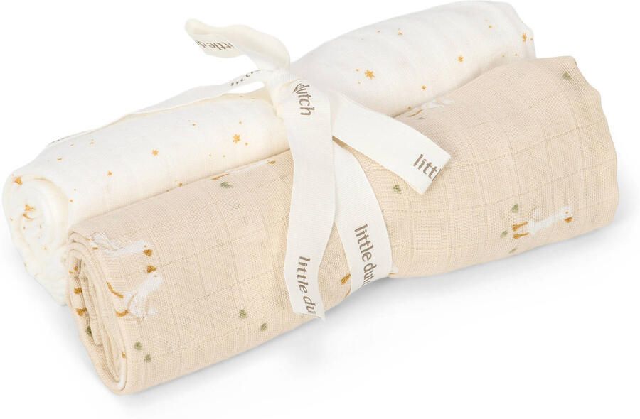 Little Dutch hydrofiele swaddle doek Little Goose wit beige