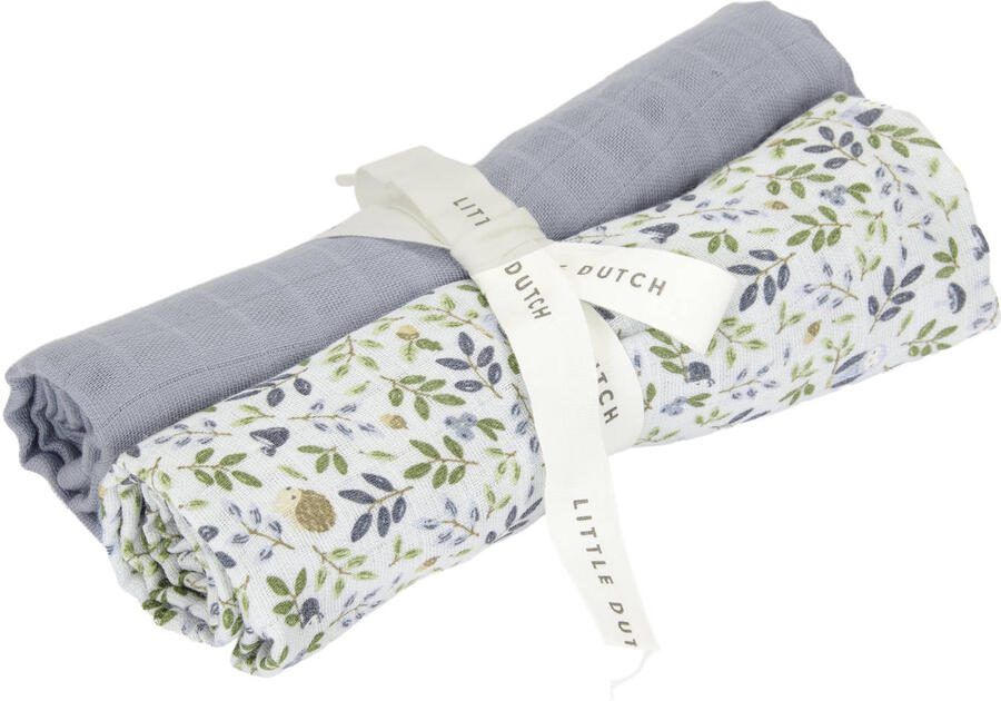 Little Dutch hydrofiele swaddle set van 2 Forest Adventure & Denim Blue
