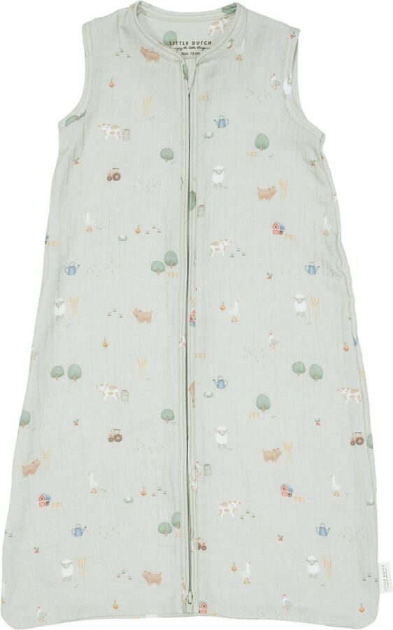 Little Dutch hydrofiele zomer slaapzak Little Farm Babyslaapzak Groen All over print 70 cm