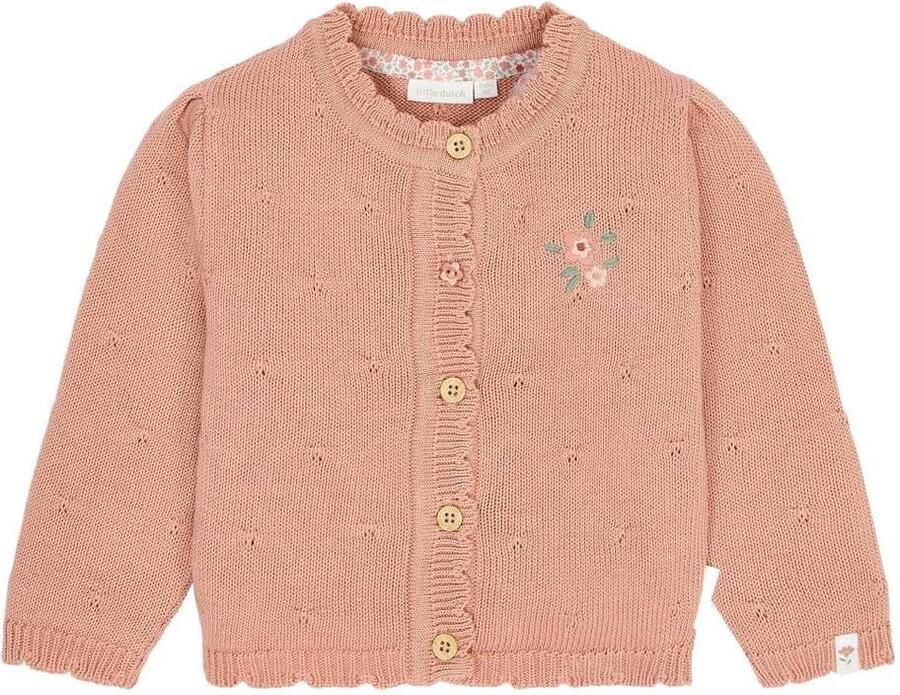 Little Dutch katoenen gebreid gebloemd vest met borduursels roze