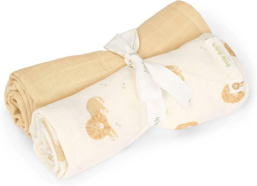 Little Dutch swaddle set van 2 Geel 70x70 cm Safari Leo