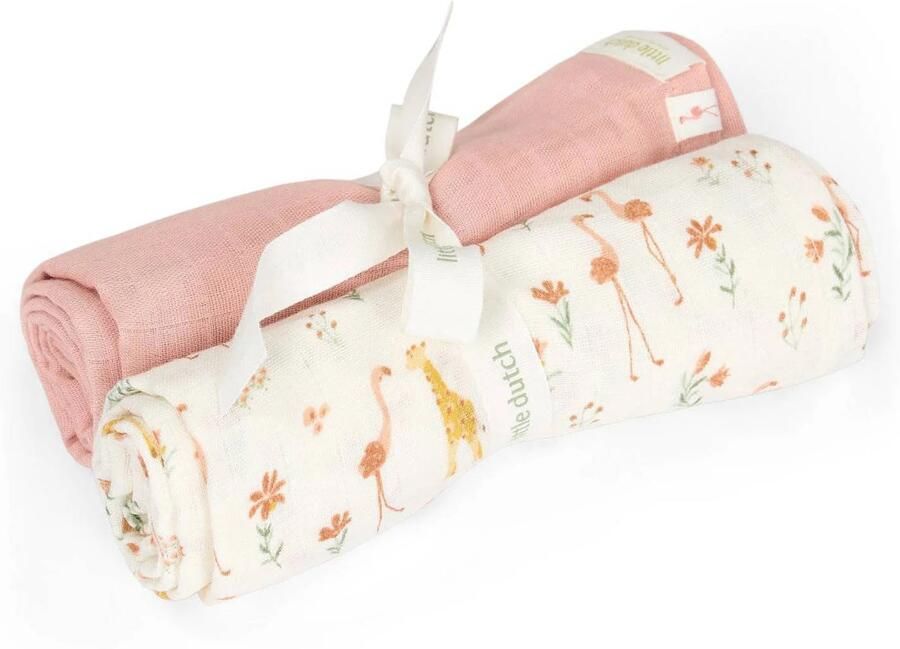Little Dutch swaddle set van 2 Roze 70x70 cm Blooming Safari