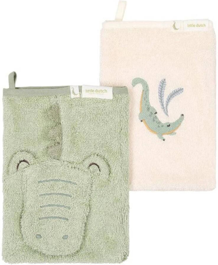 Little Dutch washandjes set van 2 Krokodil Groen