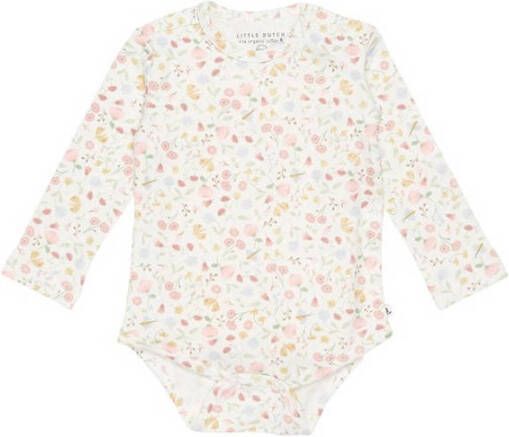 Little Dutch romper Flower & Butterflies wit roze Jongens Katoen Ronde hals 62 68