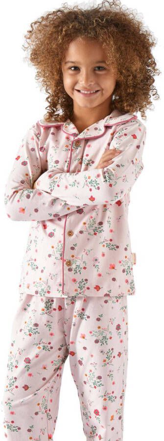 Little Label gebloemde pyjama van biologisch katoen roze Meisjes Stretchkatoen (duurzaam) Klassieke kraag 122 128