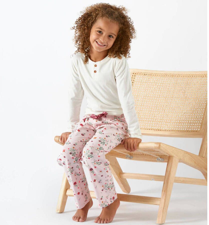 Little Label gebloemde pyjama van biologisch katoen roze Meisjes Stretchkatoen Ronde hals 110 116