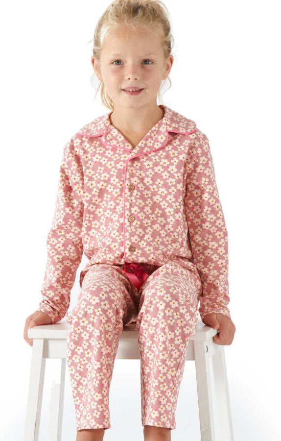 Little Label gebloemde pyjama van biologisch katoen roze Meisjes Stretchkatoen (duurzaam) Klassieke kraag 158 164