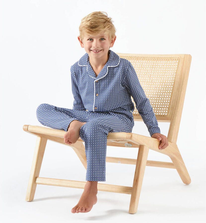 Little Label geruite pyjama van katoen blauw Jongens Stretchkatoen Klassieke kraag 122 128 - Foto 2