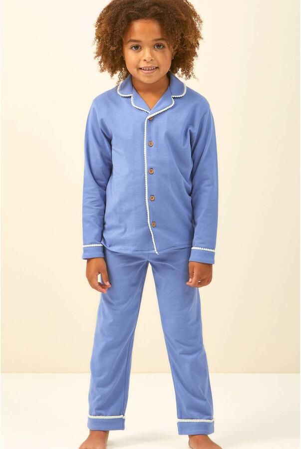 Little Label pyjama blauw Meisjes Stretchkatoen Klassieke kraag Effen maat 158-164