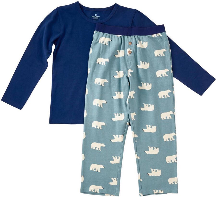 Little Label pyjama met dierenprint van biologisch katoen blauw Jongens Stretchkatoen Ronde hals 122 128 - Foto 2