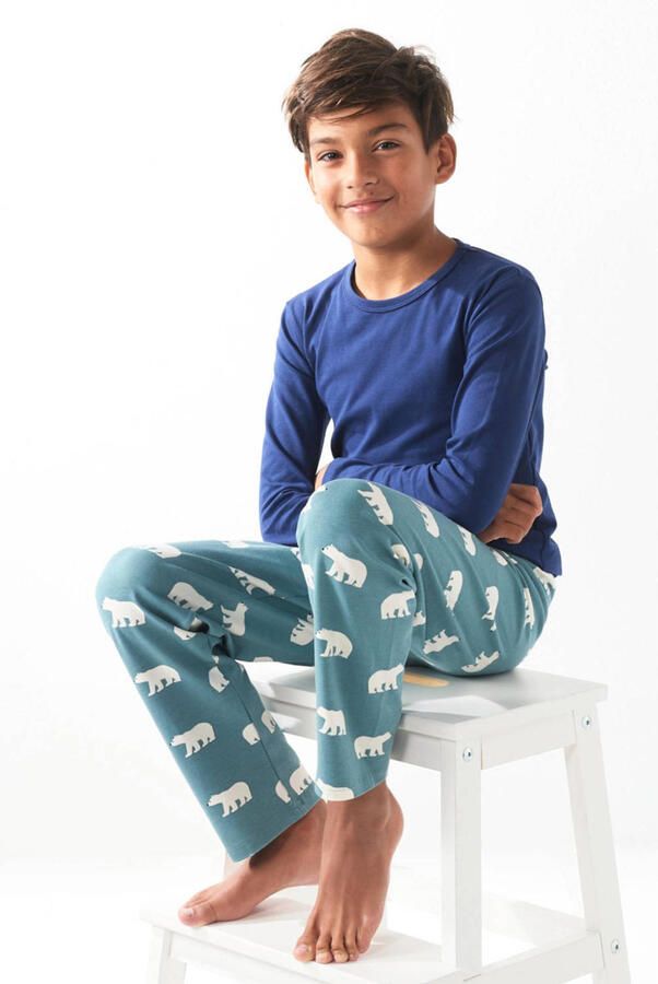 Little Label pyjama met dierenprint van biologisch katoen blauw Jongens Stretchkatoen Ronde hals 122 128 - Foto 3
