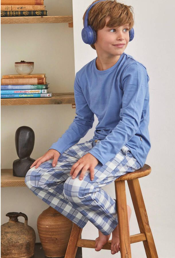 Little Label pyjama met geruite broek Blauw Jongens Stretchkatoen Ronde hals - Foto 2
