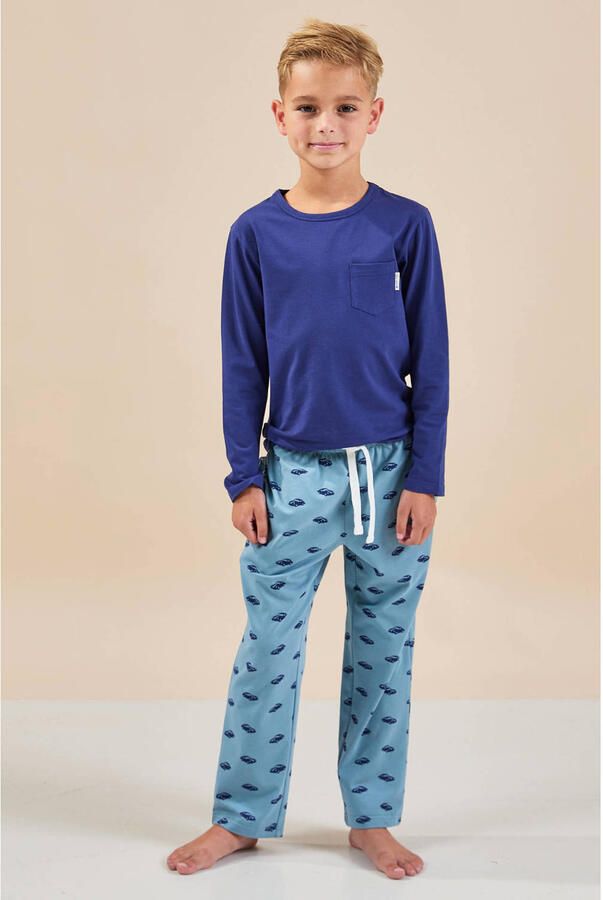 Little Label pyjama met print blauw donkerblauw Jongens Stretchkatoen Ronde hals maat 146-152