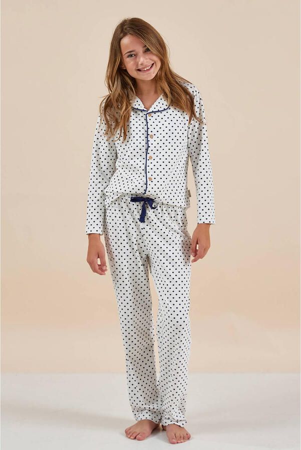 Little Label pyjama met stippen wit donkerblauw