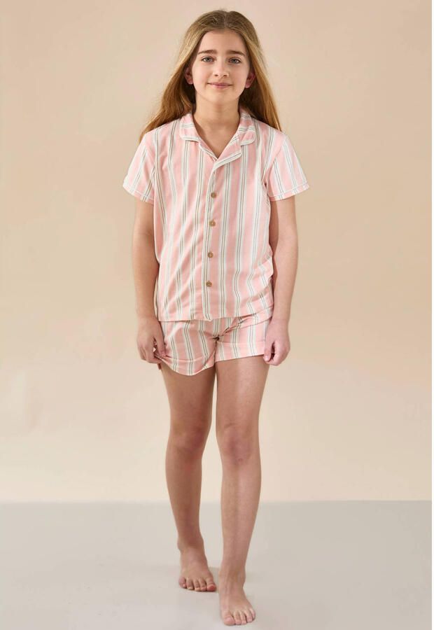 Little Label shortama gestreept lichtroze wit
