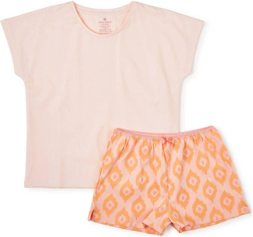 Little Label shortama met all over print roze oranje Meisjes Stretchkatoen Ronde hals 134 140