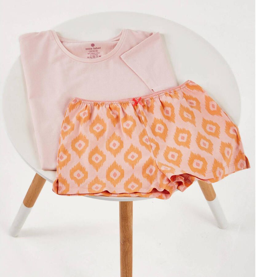Little Label shortama met all over print roze oranje Meisjes Stretchkatoen Ronde hals 134 140 - Foto 3