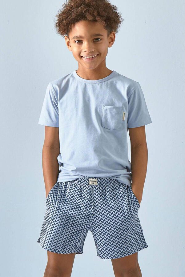 Little Label shortama met all over print van biologisch katoen blauw grijs Jongens Stretchkatoen Ronde hals 134