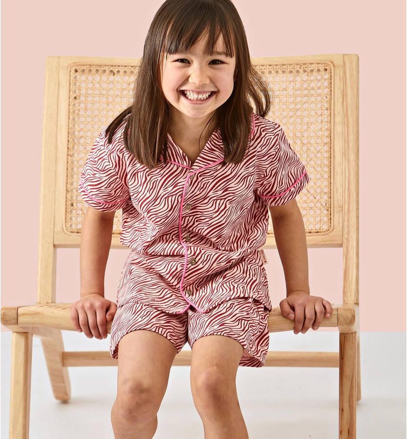 Little Label shortama met all over print van katoen roze rood Meisjes Stretchkatoen Klassieke kraag 122 - Foto 2