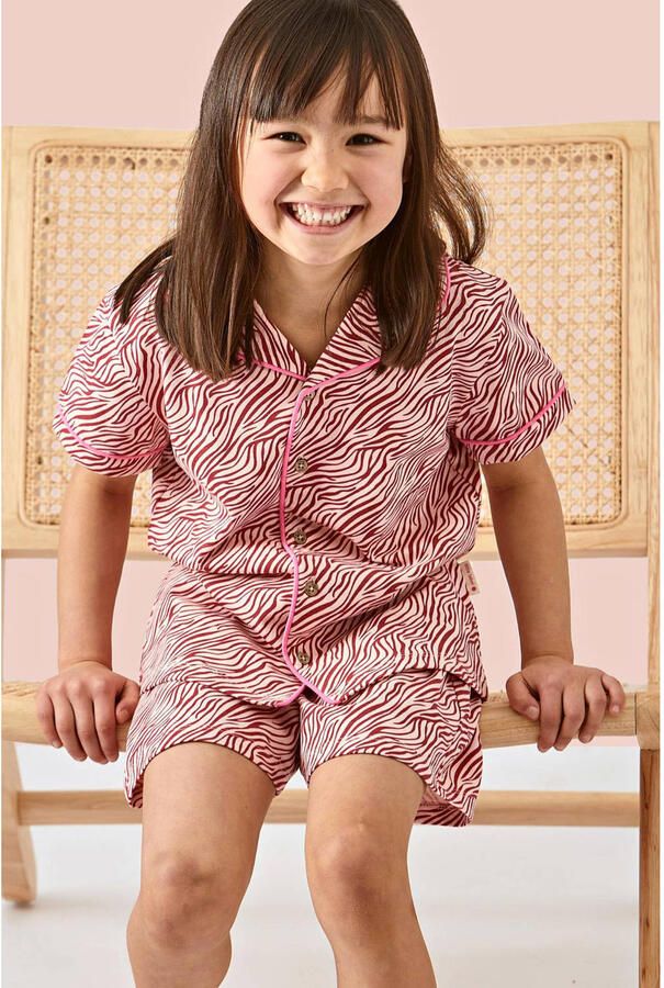 Little Label shortama met all over print van katoen roze rood Meisjes Stretchkatoen Klassieke kraag 122 - Foto 3