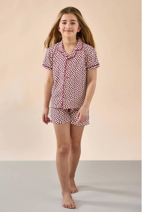 Little Label shortama met hartjesprint rood