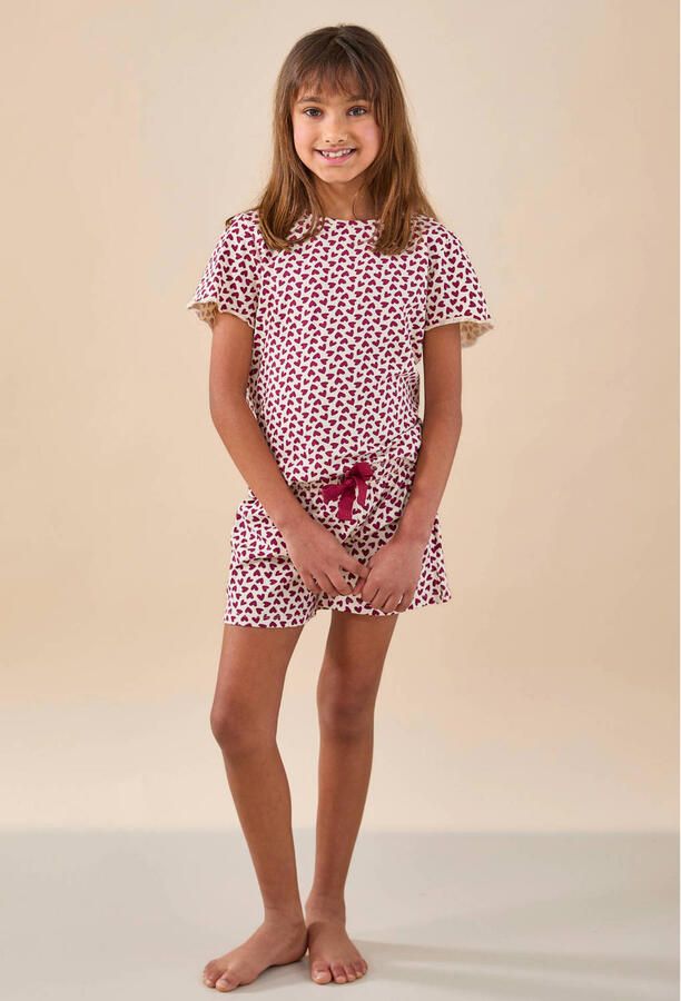 Little Label shortama met hartjesprint rood
