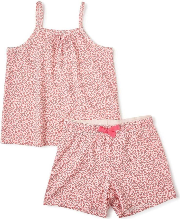 Little Label shortama met panterprint roze Meisjes Stretchkatoen Vierkante hals 110 116