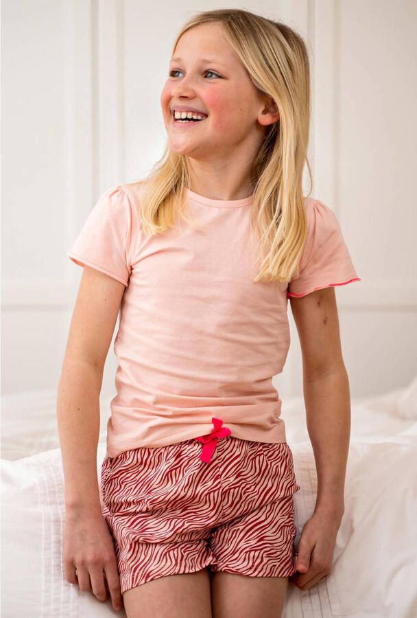 Little Label shortama met zebraprint van katoen roze rood Meisjes Stretchkatoen Ronde hals 110 - Foto 3