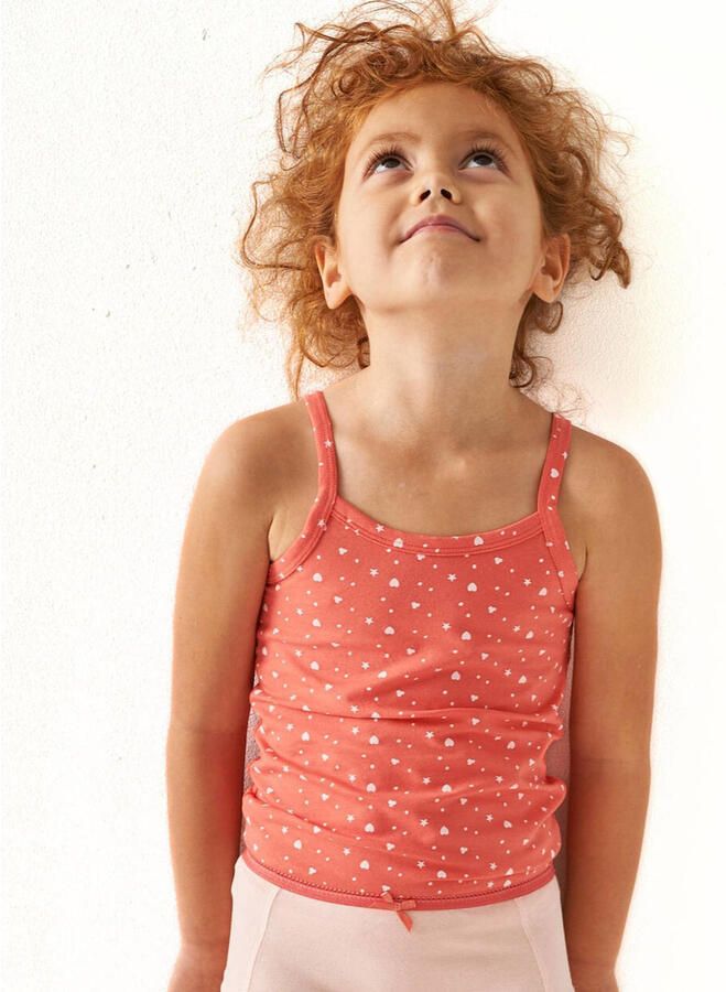 Little Label singlet- set van 3 koraal roze wit Rood Meisjes Katoen Vierkante hals 110 116