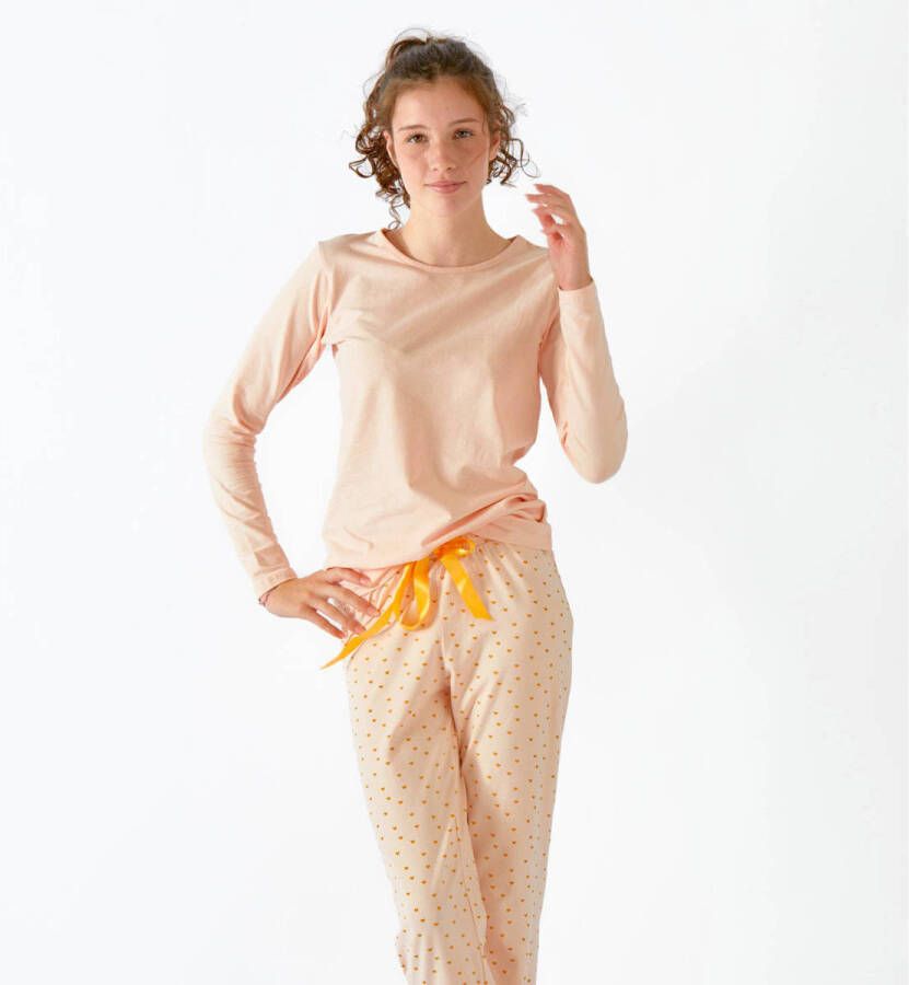 Little Label pyjama van biologisch katoen met hartjes roze Meisjes Stretchkatoen Ronde hals 146 152