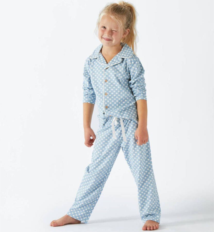 Little Label pyjama met sterren van biologisch katoen blauw Meisjes Stretchkatoen (duurzaam) Klassieke kraag 110 116