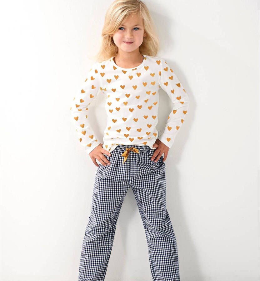 Little Label pyjama van biologisch katoen wit blauw geel Meisjes Stretchkatoen (duurzaam) Ronde hals 134 140