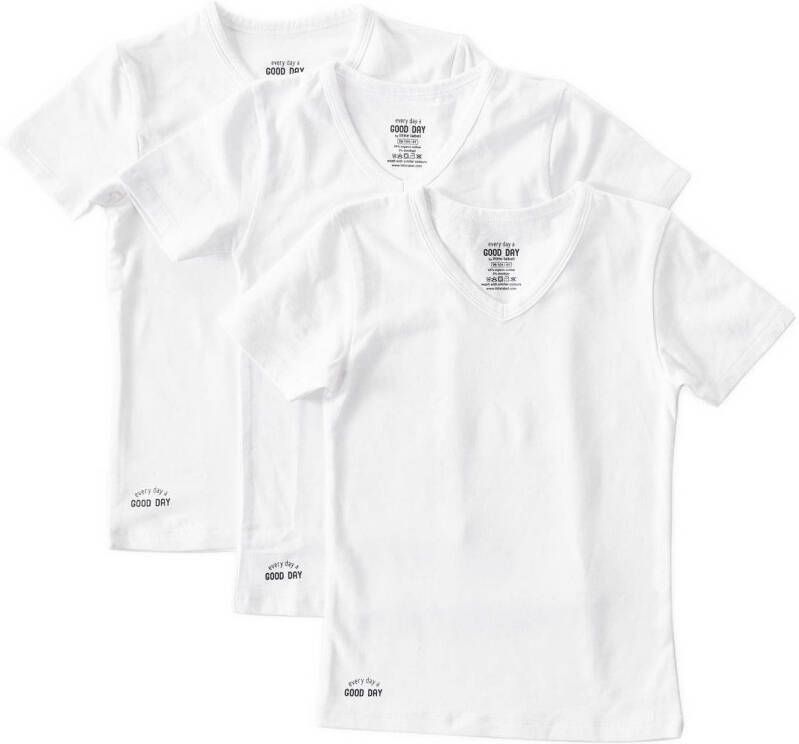 Little Label T-shirt van biologisch katoen set van 3 wit Jongens Stretchkatoen V-hals 110 116