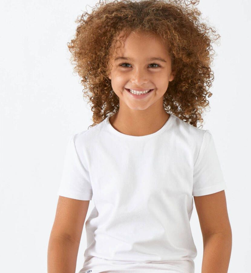 Little Label T-shirt van biologisch katoen set van 3 wit Meisjes Stretchkatoen Ronde hals 110 116