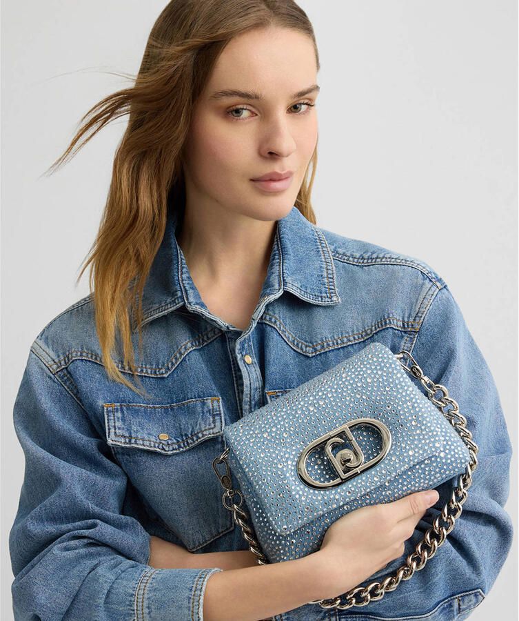 Liu Jo denim crossbody tas Lapuffy met strass blauw - Foto 2