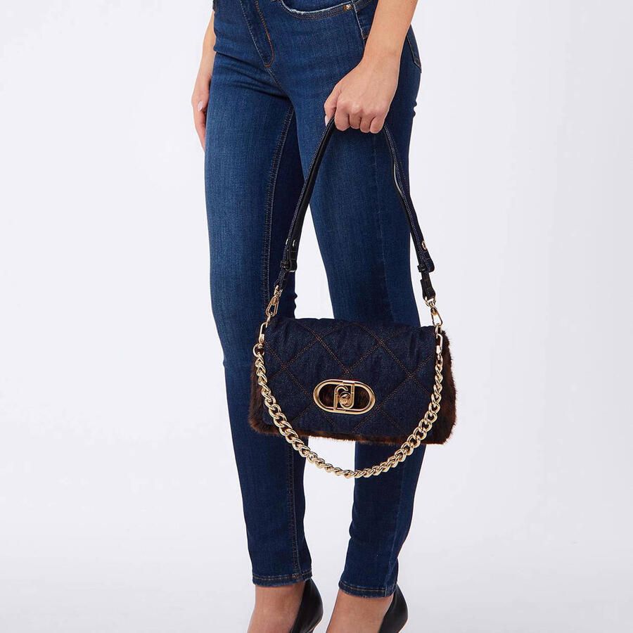 Liu Jo denim schoudertas met panterprint donkerblauw bruin - Foto 2
